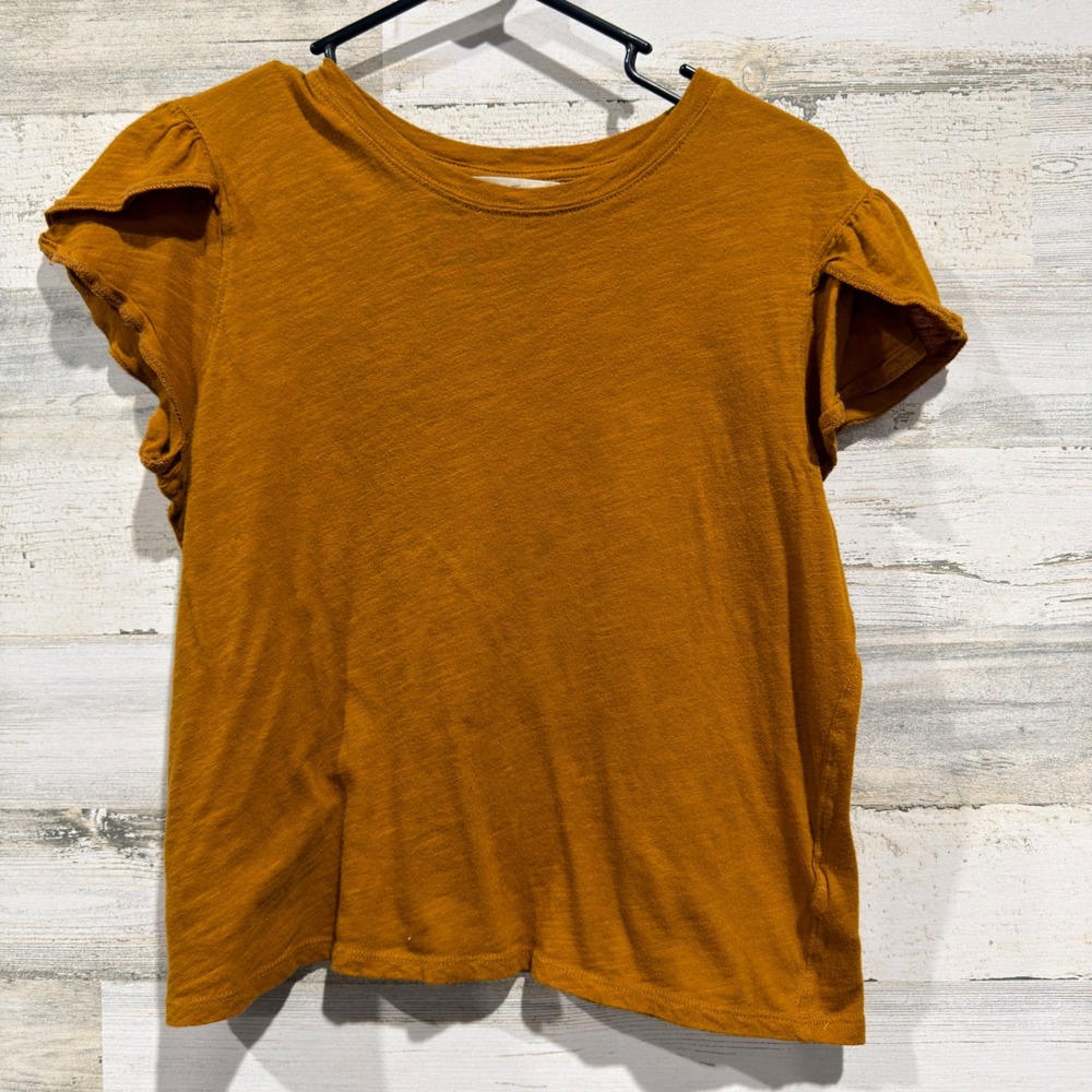 We The Free Ruffle Sleeve Tee Women M Mustard Slub Knit Boho *Flawed